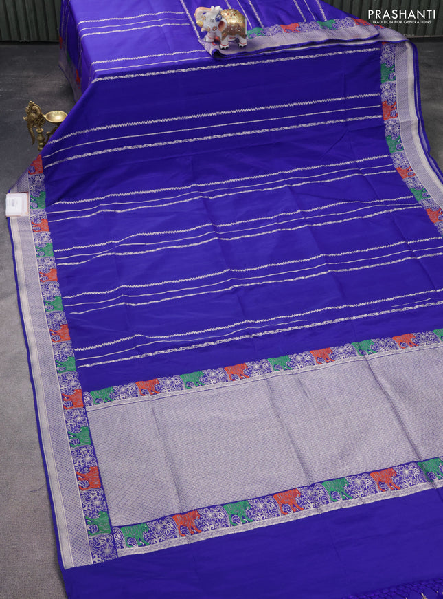 Banarasi semi katan silk saree blue with allover zari weaves and rich zari woven border