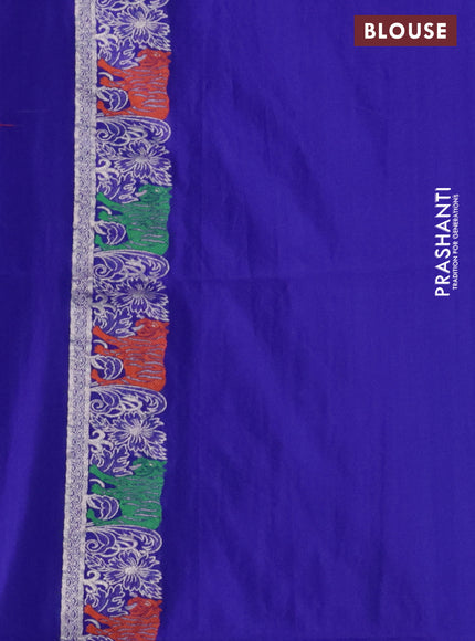 Banarasi semi katan silk saree blue with allover zari weaves and rich zari woven border