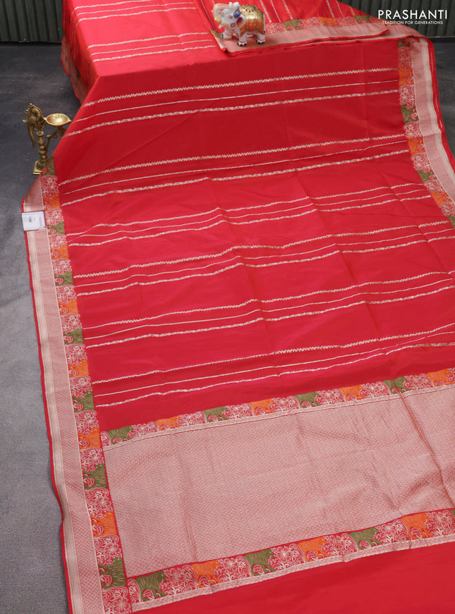Banarasi semi katan silk saree red with allover zari weaves and rich zari woven border