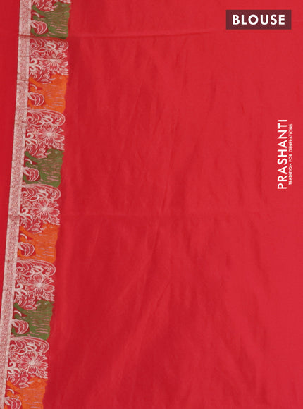 Banarasi semi katan silk saree red with allover zari weaves and rich zari woven border