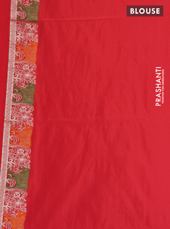 Banarasi semi katan silk saree red with allover zari weaves and rich zari woven border