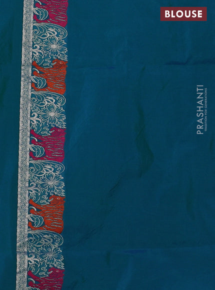 Banarasi semi katan silk saree dual shade of teal bluish green with allover zari weaves and thread & zari woven border