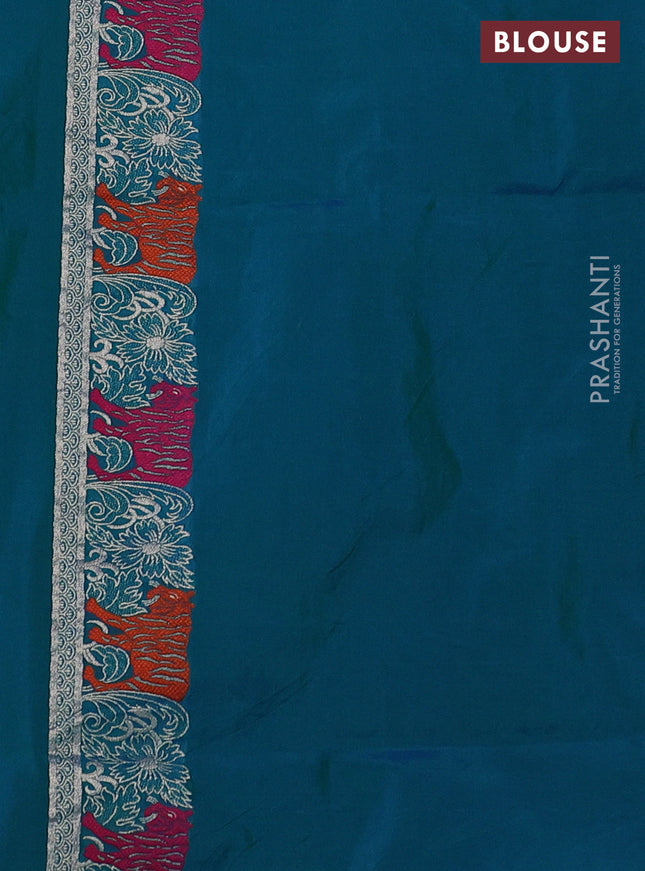 Banarasi semi katan silk saree dual shade of teal bluish green with allover zari weaves and thread & zari woven border
