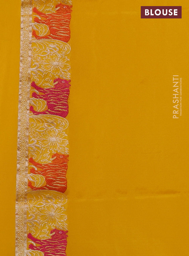 Banarasi semi katan silk saree yellow with allover zari weaves and rich zari woven border