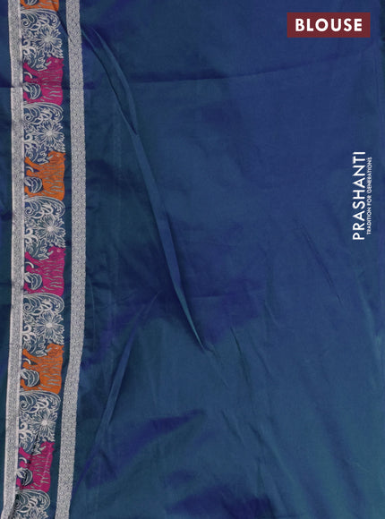 Banarasi semi katan silk saree dual shade of bluish green with allover zari weaves and rich zari woven border