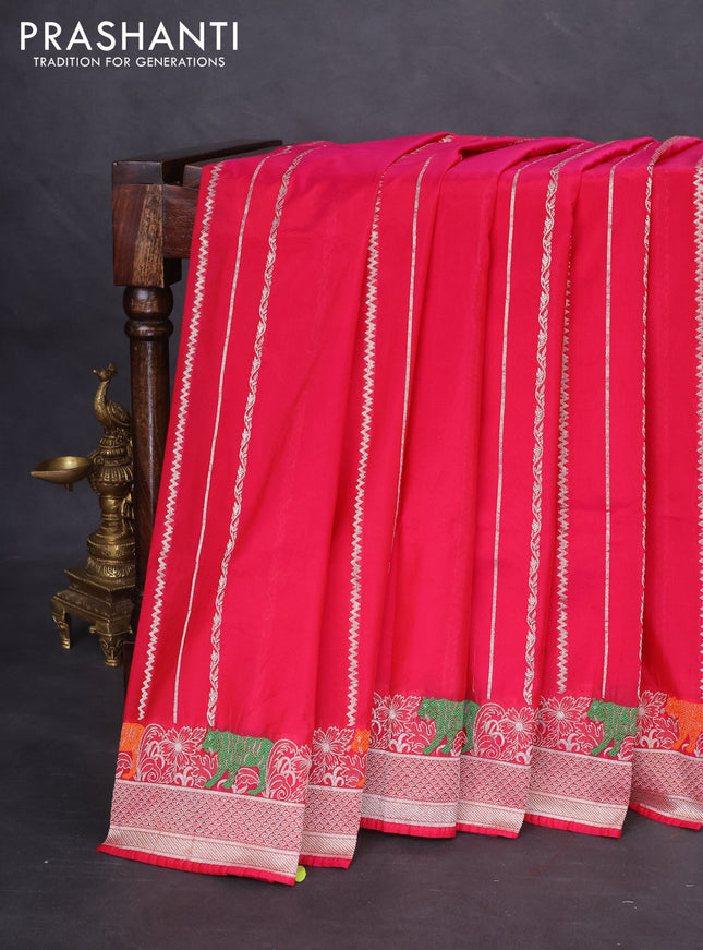 Banarasi semi katan silk saree dual shade of pink with allover zari weaves and thread & zari woven border
