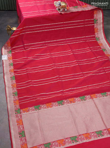 Banarasi semi katan silk saree dark pink with allover zari weaves and rich zari woven border