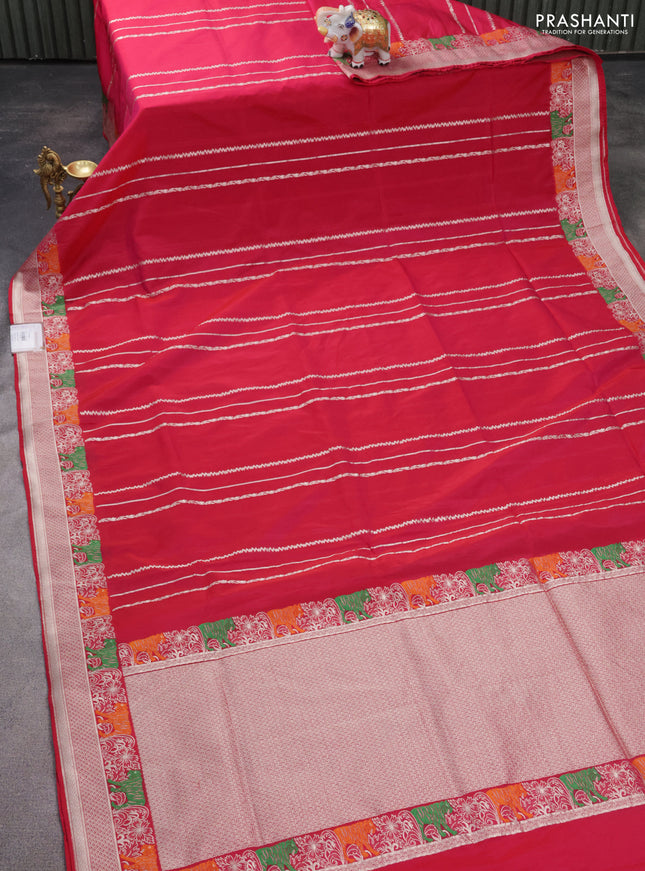 Banarasi semi katan silk saree dual shade of pink with allover zari weaves and thread & zari woven border