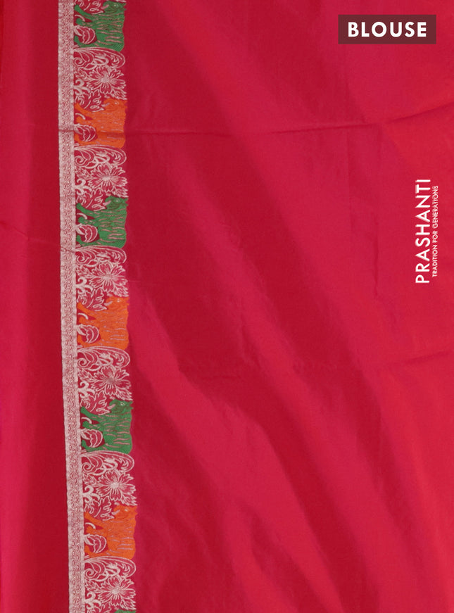 Banarasi semi katan silk saree dark pink with allover zari weaves and rich zari woven border
