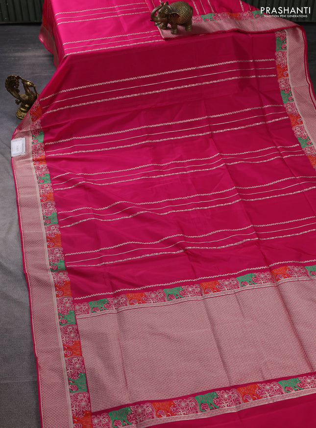 Banarasi semi katan silk saree pink with allover zari weaves and thread & zari woven border