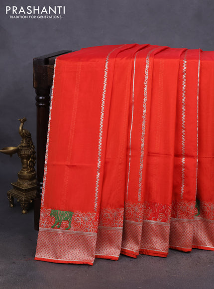 Banarasi semi katan silk saree orange with allover zari weaves and thread & zari woven border
