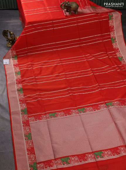 Banarasi semi katan silk saree orange with allover zari weaves and thread & zari woven border