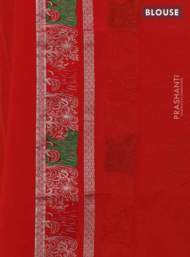 Banarasi semi katan silk saree orange with allover zari weaves and thread & zari woven border