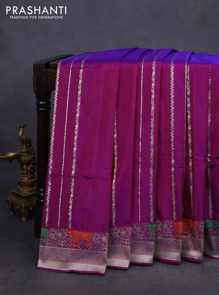 Banarasi semi katan silk saree dual shade of purple with allover zari weaves and thread & zari woven border