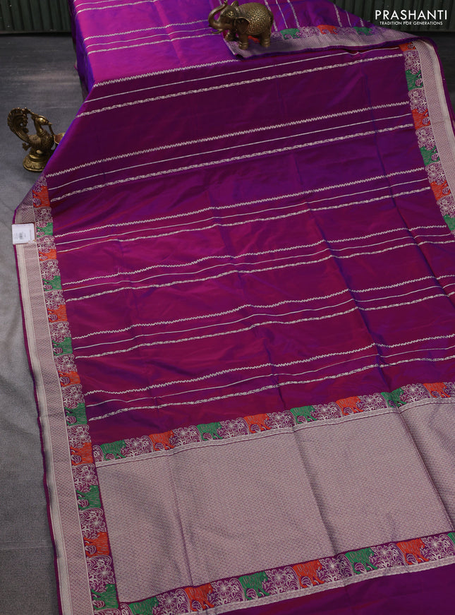 Banarasi semi katan silk saree dual shade of purple with allover zari weaves and thread & zari woven border