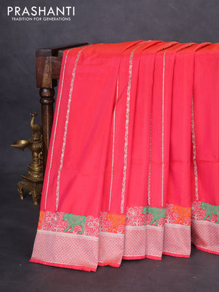 Banarasi semi katan silk saree peach pink with allover zari weaves and rich zari woven border
