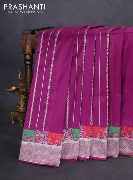 Banarasi semi katan silk saree purple with allover zari weaves and rich zari woven border