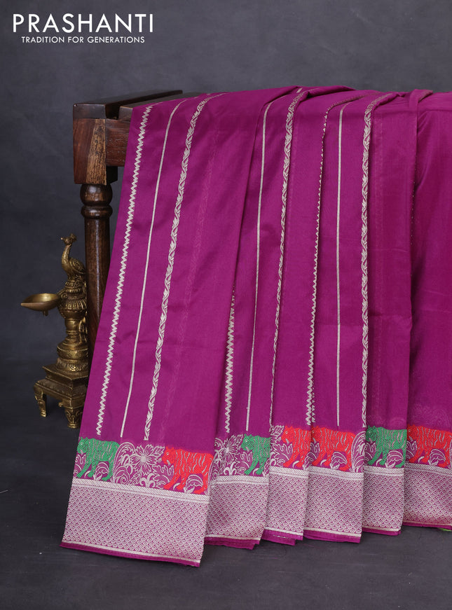 Banarasi semi katan silk saree purple with allover zari weaves and rich zari woven border