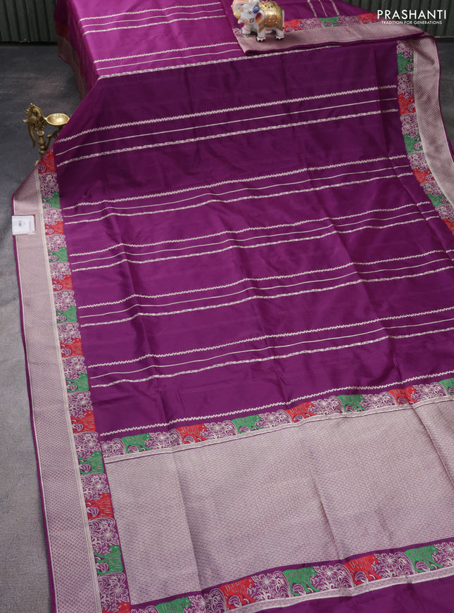 Banarasi semi katan silk saree purple with allover zari weaves and rich zari woven border