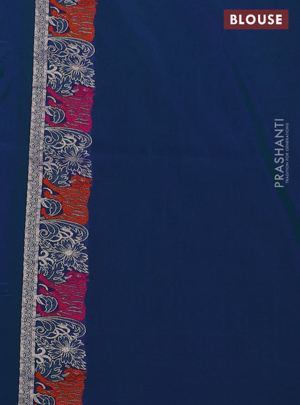 Banarasi semi katan silk saree dual shade of bluish green with allover zari weaves and thread & zari woven border