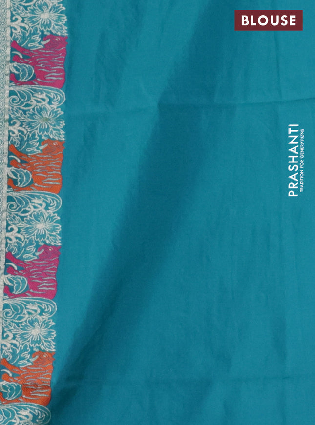 Banarasi semi katan silk saree teal blue with allover zari weaves and rich zari woven border