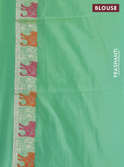 Banarasi semi katan silk saree teal green shade with allover zari weaves and rich zari woven border