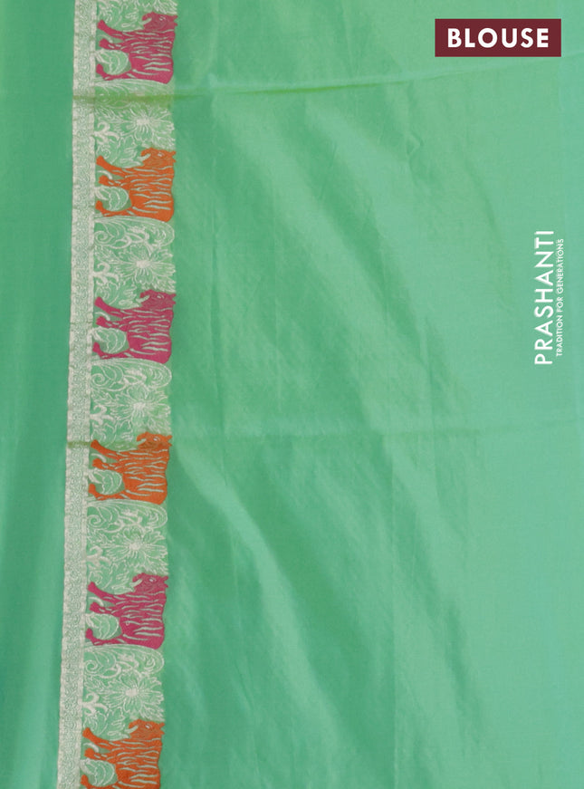 Banarasi semi katan silk saree teal green shade with allover zari weaves and rich zari woven border