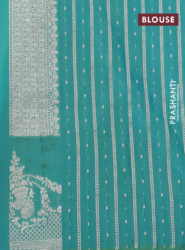 Banarasi semi katan silk saree teal bluish green with zari woven buttas and rich zari woven border