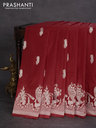 Banarasi semi katan silk saree red with zari woven buttas and rich zari woven border