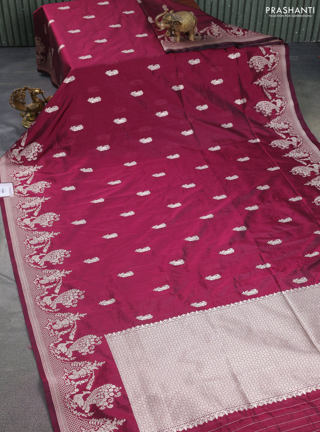 Banarasi semi katan silk saree maroon with zari woven buttas and rich zari woven border