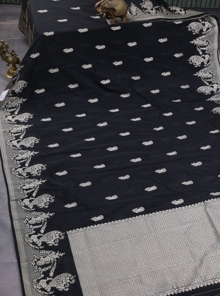 Banarasi semi katan silk saree black with zari woven buttas and rich zari woven border