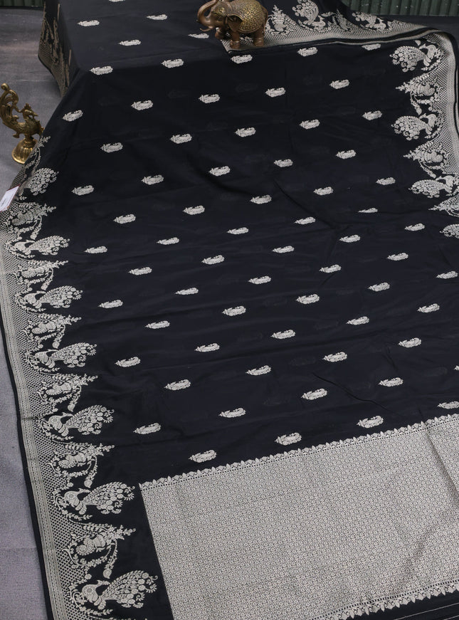 Banarasi semi katan silk saree black with zari woven buttas and rich zari woven border