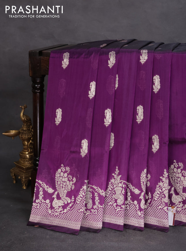 Banarasi semi katan silk saree purple with zari woven buttas and rich zari woven border