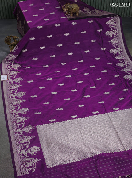 Banarasi semi katan silk saree purple with zari woven buttas and rich zari woven border