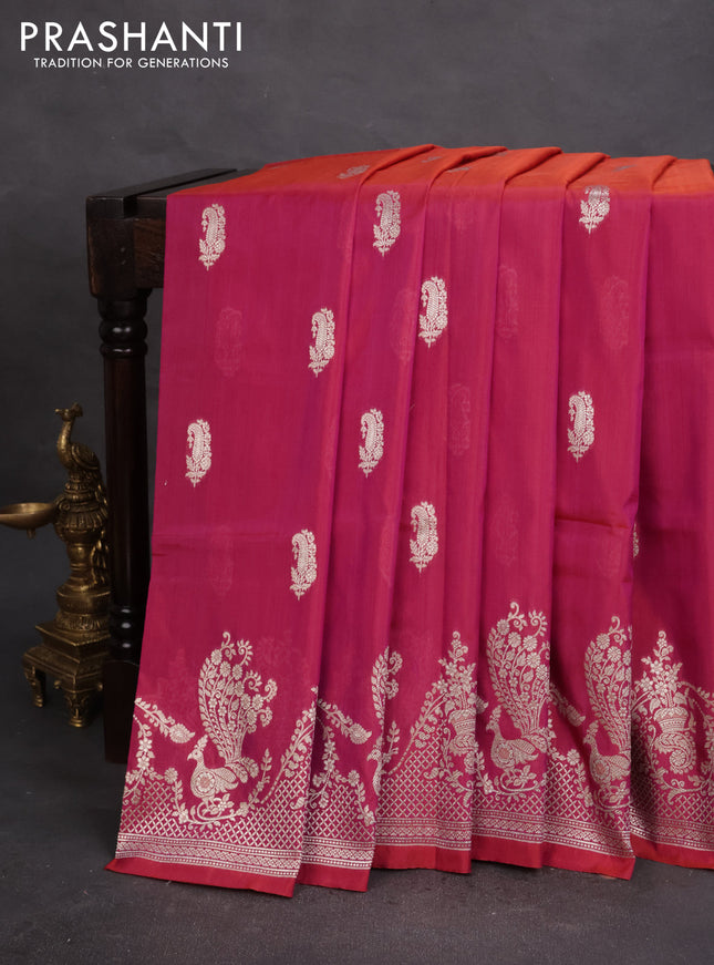 Banarasi semi katan silk saree dual shade of pink with zari woven buttas and rich zari woven border