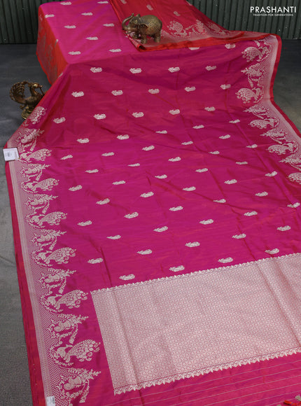 Banarasi semi katan silk saree dual shade of pink with zari woven buttas and rich zari woven border