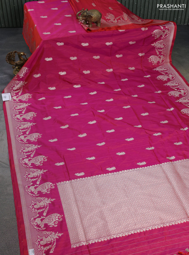 Banarasi semi katan silk saree dual shade of pink with zari woven buttas and rich zari woven border