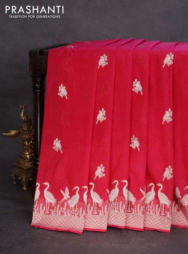 Banarasi semi katan silk saree pink with zari woven buttas and rich zari woven border