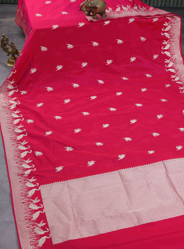 Banarasi semi katan silk saree pink with zari woven buttas and rich zari woven border