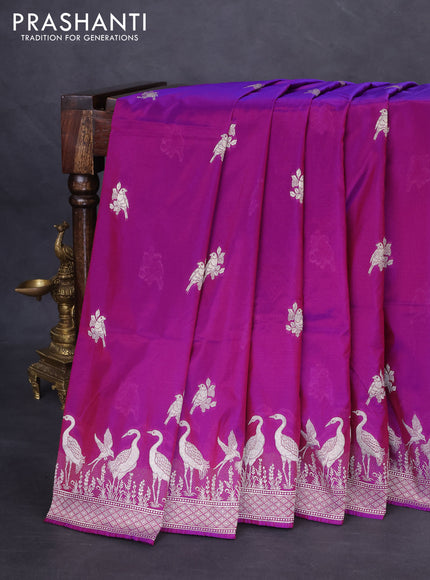 Banarasi semi katan silk saree purple with zari woven buttas and rich zari woven border