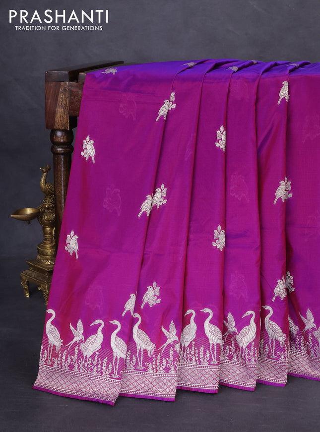 Banarasi semi katan silk saree purple with zari woven buttas and rich zari woven border
