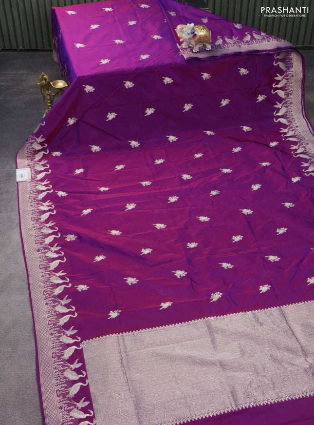 Banarasi semi katan silk saree purple with zari woven buttas and rich zari woven border