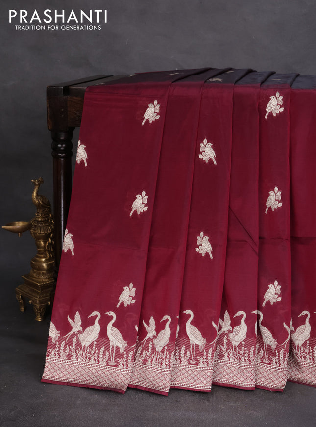 Banarasi semi katan silk saree maroon with zari woven buttas and rich zari woven border