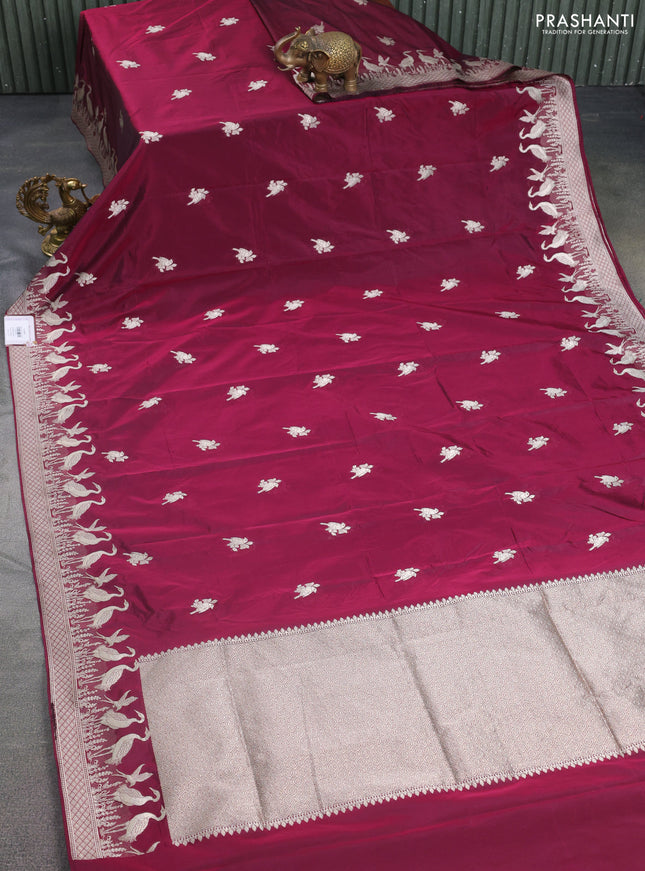 Banarasi semi katan silk saree maroon with zari woven buttas and rich zari woven border