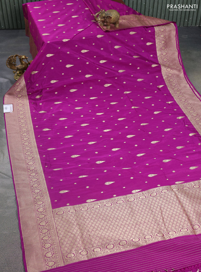 Banarasi semi katan silk saree purple with zari woven buttas and rich zari woven border