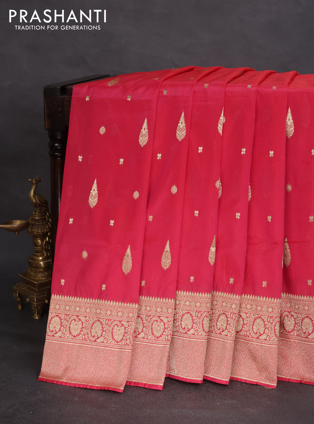 Banarasi semi katan silk saree pink with zari woven buttas and rich zari woven border