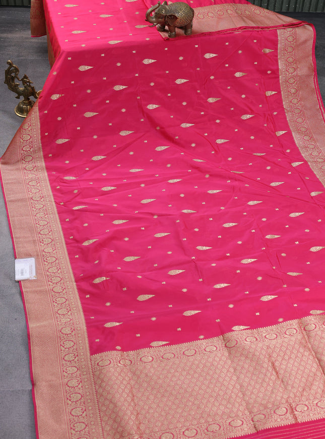 Banarasi semi katan silk saree pink with zari woven buttas and rich zari woven border