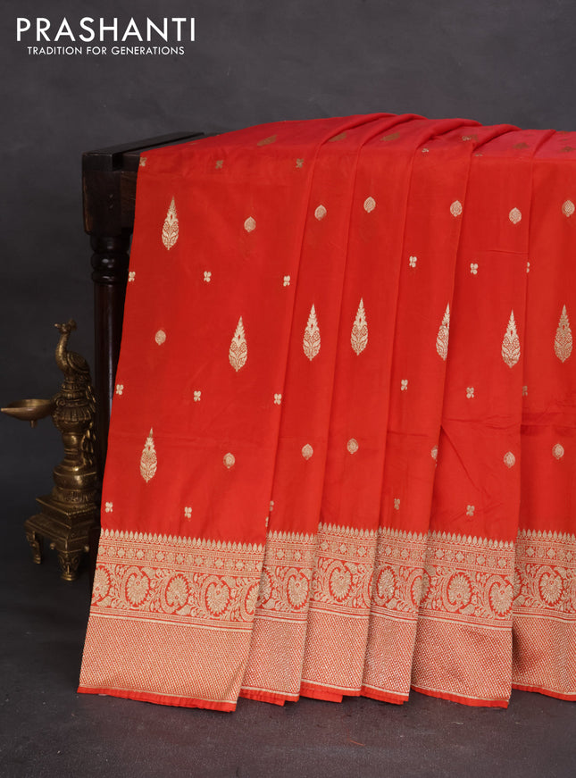Banarasi semi katan silk saree red with zari woven buttas and rich zari woven border