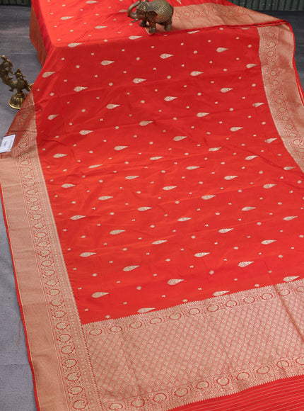 Banarasi semi katan silk saree red with zari woven buttas and rich zari woven border