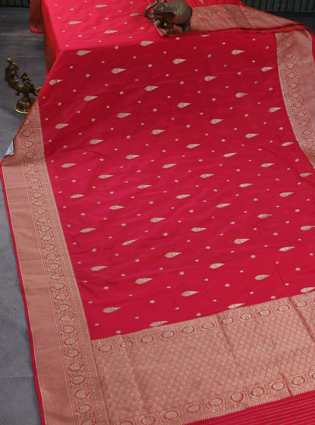 Banarasi semi katan silk saree reddish pink with zari woven buttas and rich zari woven border